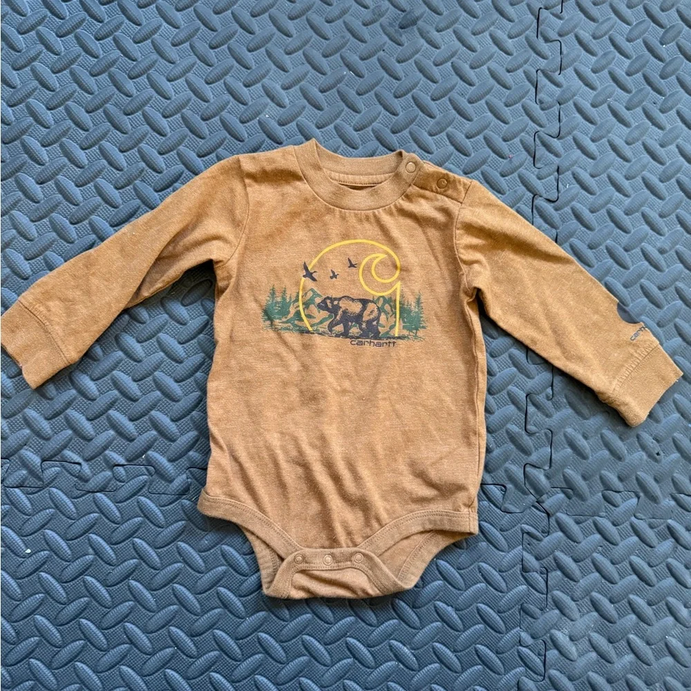 Carhartt Brown Infant Long-Sleeve Bodysuit with Logo